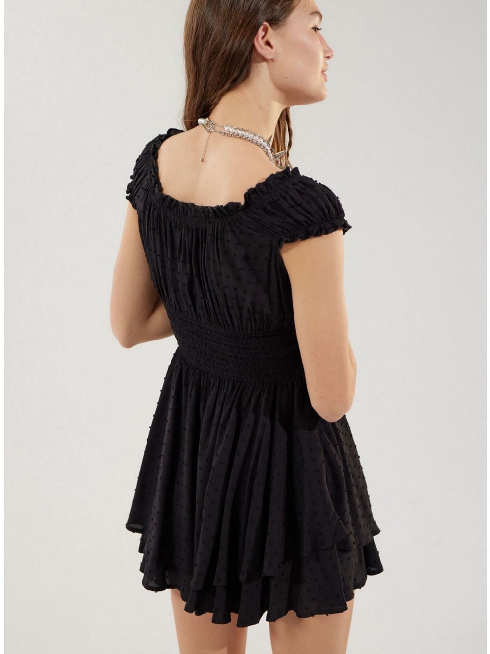 Urban Outfitters Rosie Romper Black Short Sleeve Smocked Waist Mini romper